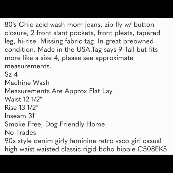 Vintage Chic Acid Wash High Rise Mom Jeans Sz 4 - Picture 12 of 12